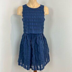 Minkpink Navy Blue Textured Poly Blend Fit and Flare Knee Length Dress Size S
